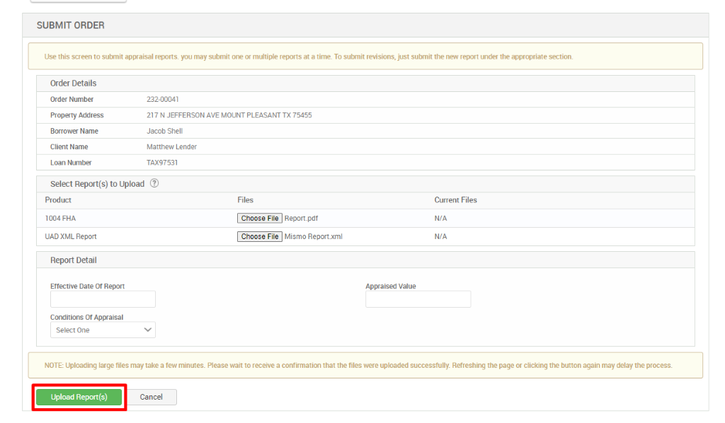 How To Submit Report to on an Order – ValueLink Software