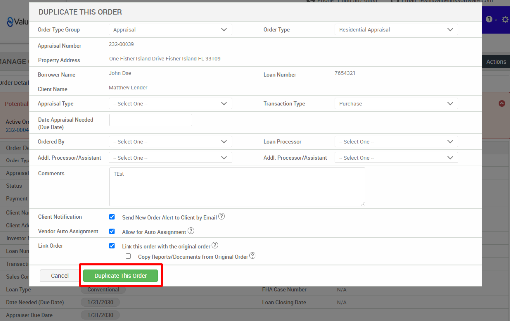 How To Duplicate An Appraisal ValueLink Software