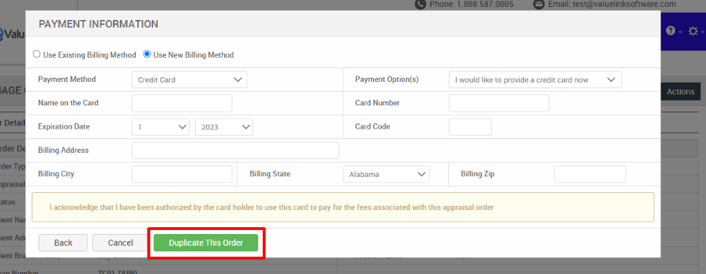 Order Management - Duplicate An Appraisal – ValueLink Software