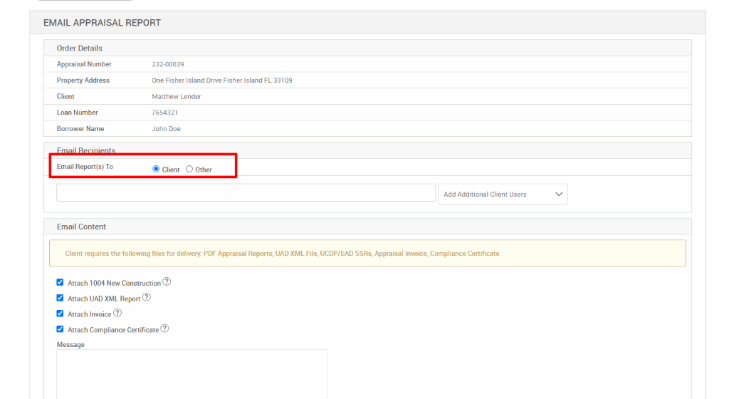 How To Email Appraisal Report To The Client ValueLink Software