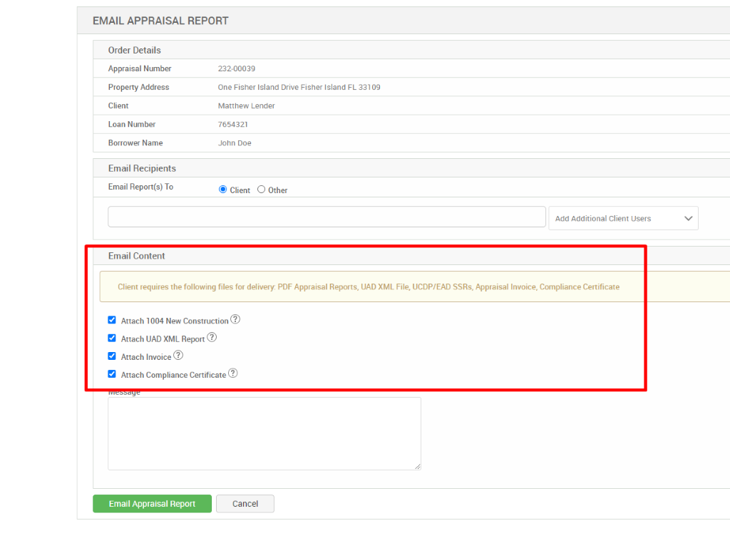 How To Email Appraisal Report To The Client ValueLink Software