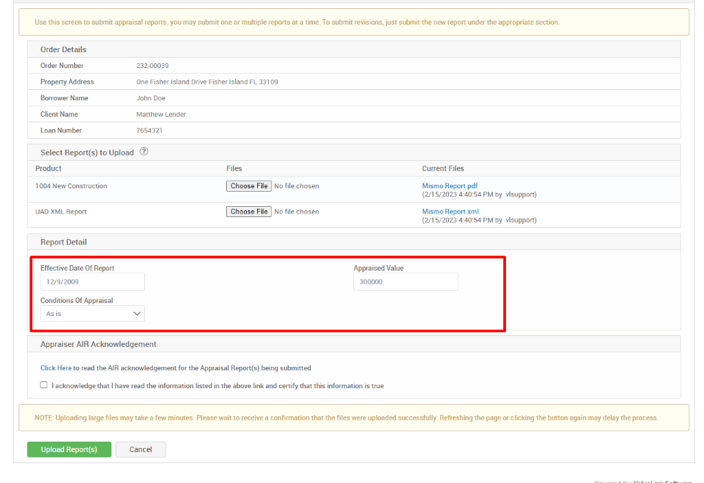 Order Management (Appraiser) Submit Or Resubmit An Appraisal Report ValueLink Software