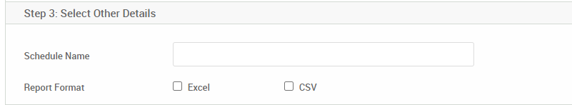 Step 3: Select Other Details 
Schedule Name 
Report Format 
Cl Excel 
Cl CSV 